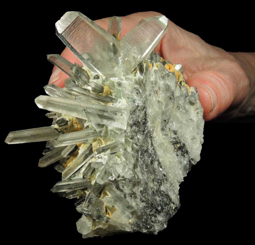 Quartz (Japan Law-twinned crystals) with Wavellite from Llallagua Mine (Siglo XX Mine), Bustillos Province, Potosi Department, Bolivia