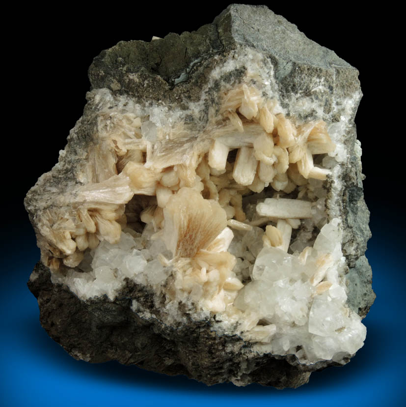 Stilbite with Calcite from Prospect Park Quarry, Prospect Park, Passaic County, New Jersey