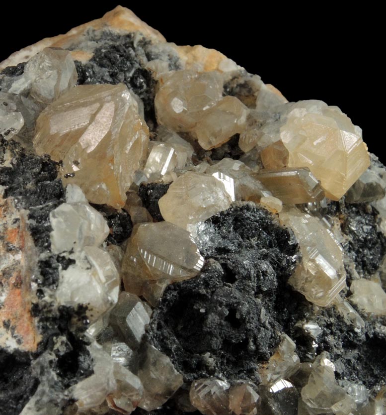 Cerussite (twinned crystals) on Galena over Barite from Mibladen, Haute Moulouya Basin, Zeida-Aouli-Mibladen belt, Midelt Province, Morocco