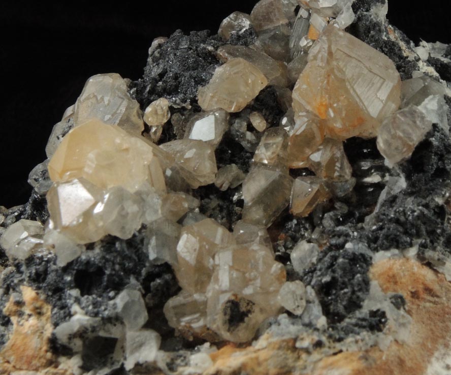 Cerussite (twinned crystals) on Galena over Barite from Mibladen, Haute Moulouya Basin, Zeida-Aouli-Mibladen belt, Midelt Province, Morocco