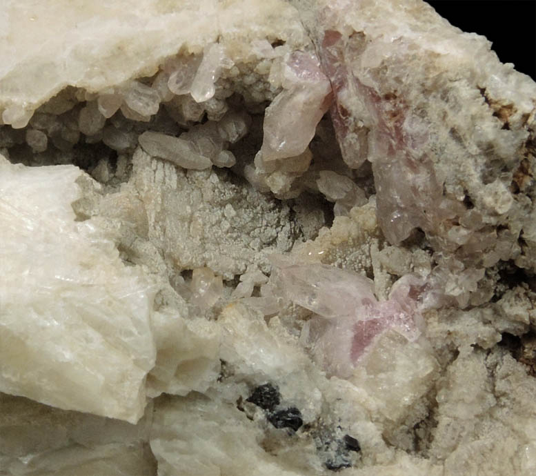 Quartz var. Rose Quartz Crystals with Cookeite on Albite from Rose Quartz Locality, Plumbago Mountain, Newry, Oxford County, Maine