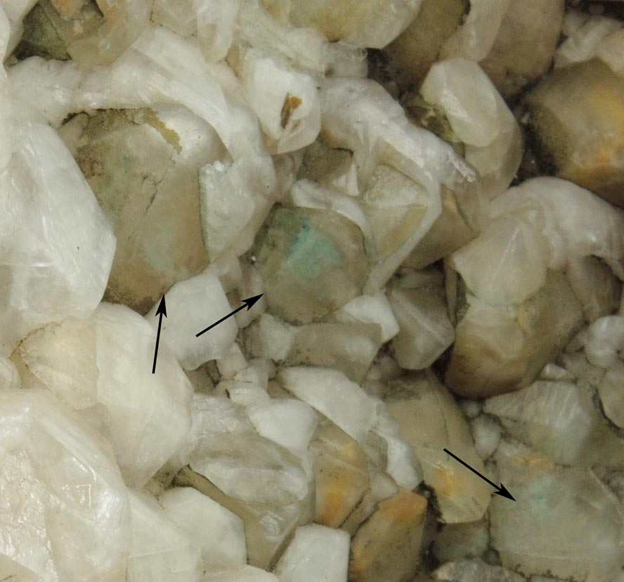 Calcite with Celadonite inclusions from Route 80 roadcut, near Leonia, 2.8 km west of the George Washington Bridge, Bergen County, New Jersey