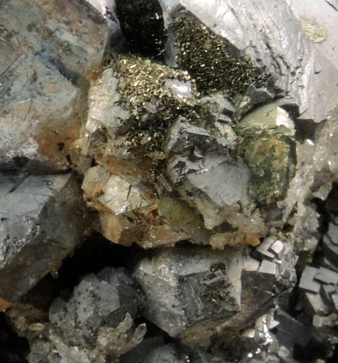 Galena (Spinel-Law Twinned crystals) with Pyrite, Calcite, Chalcopyrite from Dalnegorsk, Primorskiy Kray, Russia