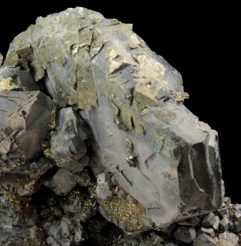 Galena (Spinel-Law Twinned crystals) with Pyrite, Calcite, Chalcopyrite from Dalnegorsk, Primorskiy Kray, Russia