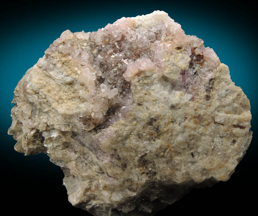 Quartz var. Rose Quartz Crystals on Albite with Muscovite from Rose Quartz Locality, Plumbago Mountain, Newry, Oxford County, Maine