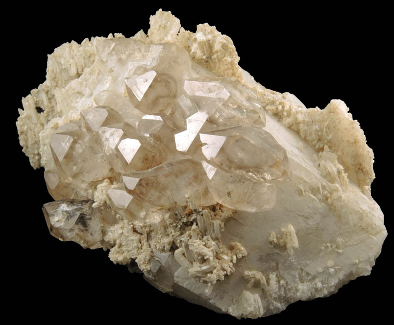 Quartz (parallel growth) and Cookeite over Milky Quartz from Tamminen Quarry, Greenwood, Oxford County, Maine