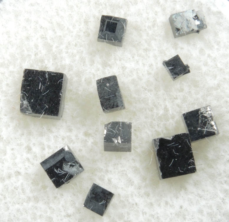 Magnetite exhibiting rare cubic habit (set of 10 crystals) from ZCA Mine No. 4, Fowler Ore Body, 2500' Level, Balmat, St. Lawrence County, New York