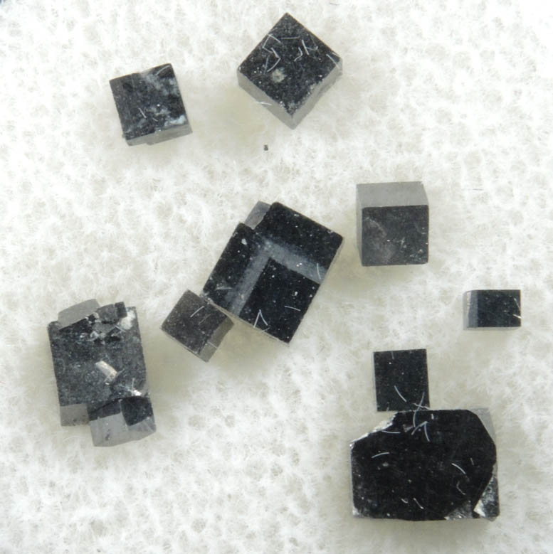 Magnetite exhibiting rare cubic habit (set of 10 crystals) from ZCA Mine No. 4, Fowler Ore Body, 2500' Level, Balmat, St. Lawrence County, New York