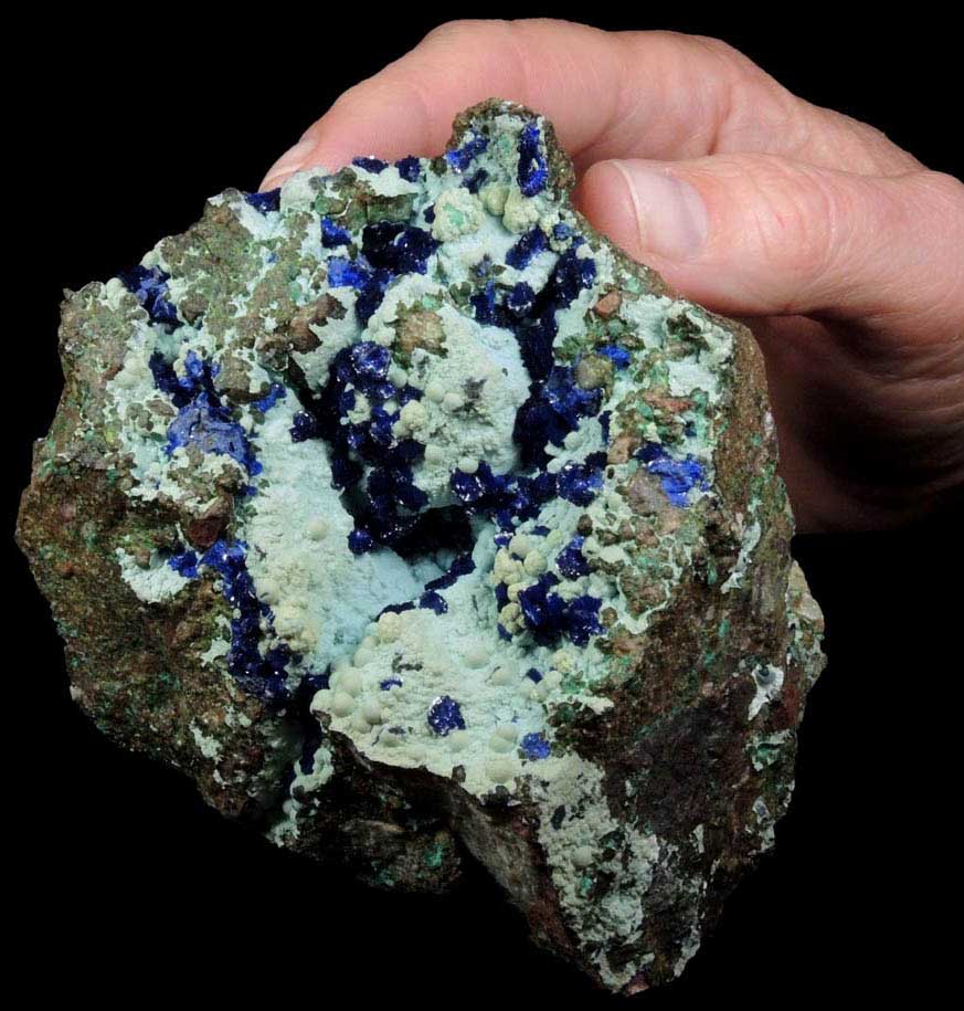 Azurite on Chrysocolla from Morenci Mine, NW Extension, Clifton District, Greenlee County, Arizona
