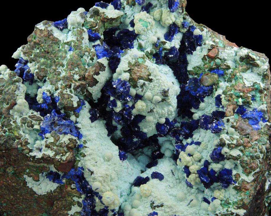 Azurite on Chrysocolla from Morenci Mine, NW Extension, Clifton District, Greenlee County, Arizona