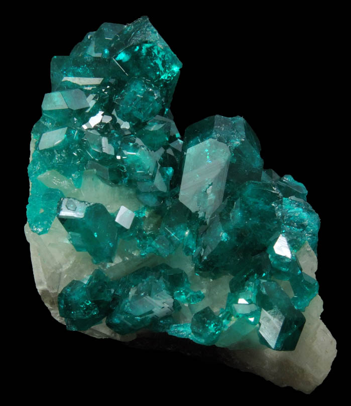 Dioptase on Calcite from Tsumeb Mine, Otavi-Bergland District, Oshikoto, Namibia