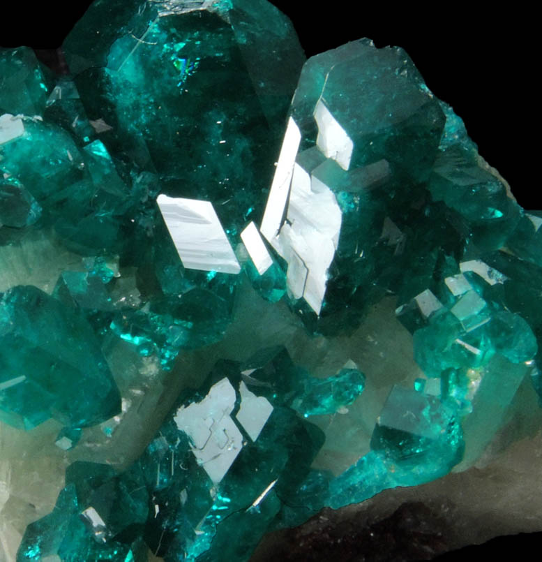 Dioptase on Calcite from Tsumeb Mine, Otavi-Bergland District, Oshikoto, Namibia