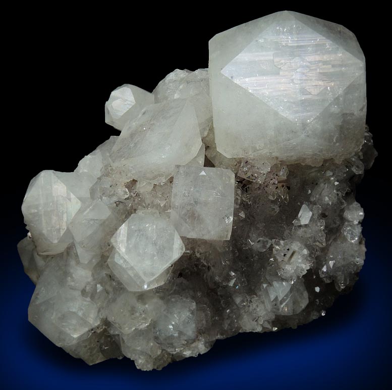 Apophyllite on Quartz with Calcite from Lower New Street Quarry, Paterson, Passaic County, New Jersey