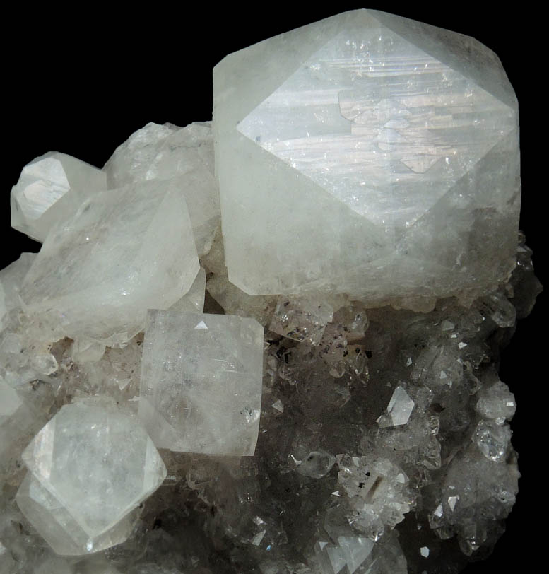 Apophyllite on Quartz with Calcite from Lower New Street Quarry, Paterson, Passaic County, New Jersey