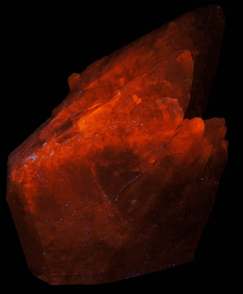 Photo below under longwave ultraviolet illumination of Calcite (with deep golden-orange color) from Elmwood Mine, Carthage, Smith County, Tennessee Calcite (with deep golden-orange color) from Elmwood Mine, Carthage, Smith County, Tennessee