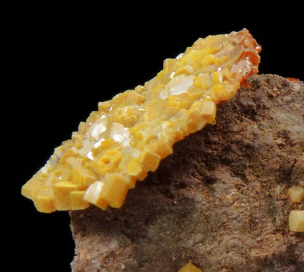 Wulfenite on Vanadinite pseudomorphs after Wulfenite from Rowley Mine, 20 km northwest of Theba, Painted Rock Mountains, Maricopa County, Arizona