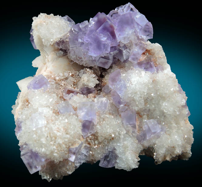 Fluorite on Quartz with Barite from Caravia-Berbes District, Asturias, Spain