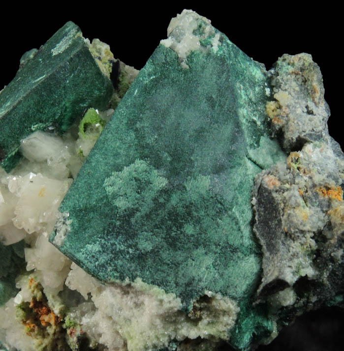 Malachite pseudomorphs after Azurite with Calcite from Tsumeb Mine, Otavi-Bergland District, Oshikoto, Namibia