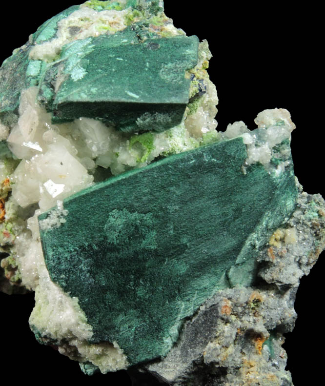 Malachite pseudomorphs after Azurite with Calcite from Tsumeb Mine, Otavi-Bergland District, Oshikoto, Namibia