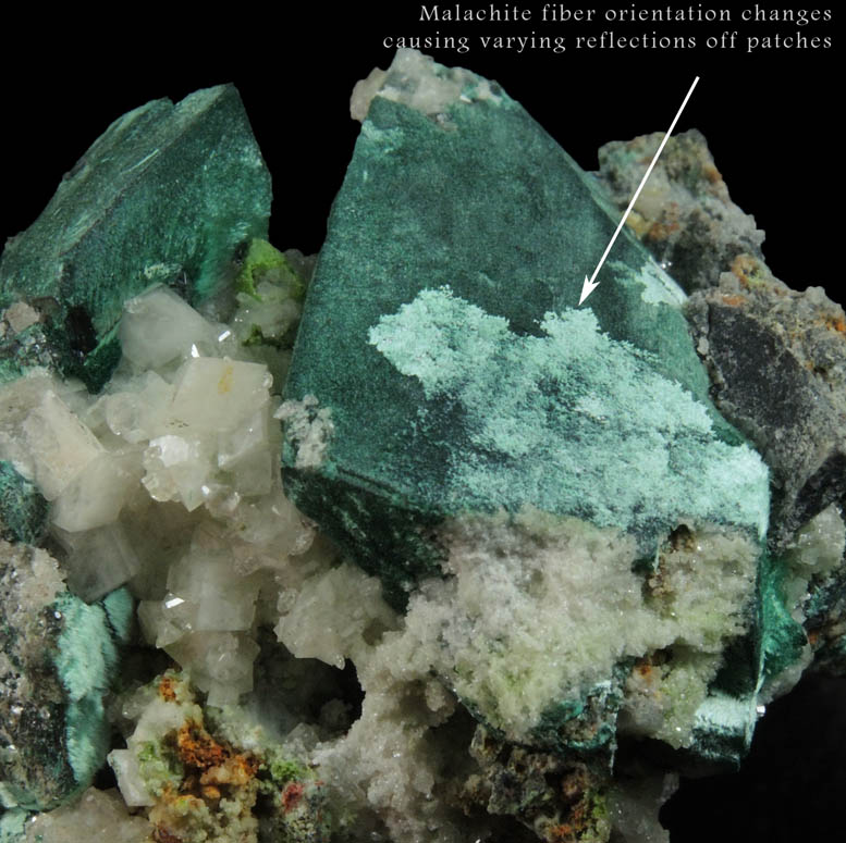 Malachite pseudomorphs after Azurite with Calcite from Tsumeb Mine, Otavi-Bergland District, Oshikoto, Namibia