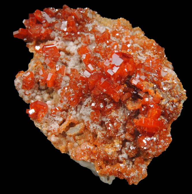 Vanadinite on Barite with Calcite from Mibladen, Haute Moulouya Basin, Zeida-Aouli-Mibladen belt, Midelt Province, Morocco
