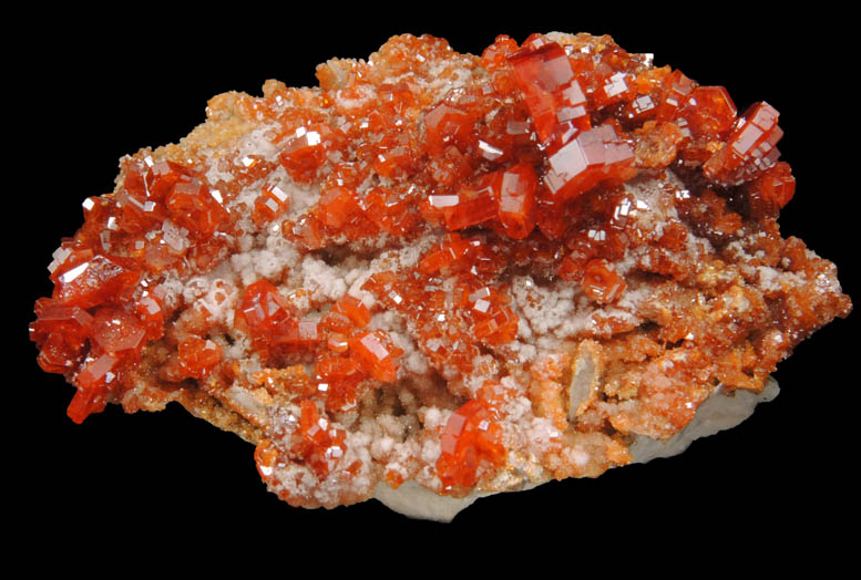 Vanadinite on Barite with Calcite from Mibladen, Haute Moulouya Basin, Zeida-Aouli-Mibladen belt, Midelt Province, Morocco