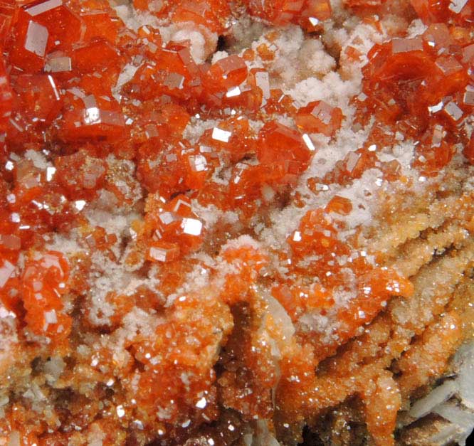 Vanadinite on Barite with Calcite from Mibladen, Haute Moulouya Basin, Zeida-Aouli-Mibladen belt, Midelt Province, Morocco