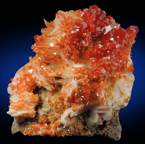 Vanadinite on Barite from Mibladen, Haute Moulouya Basin, Zeida-Aouli-Mibladen belt, Midelt Province, Morocco