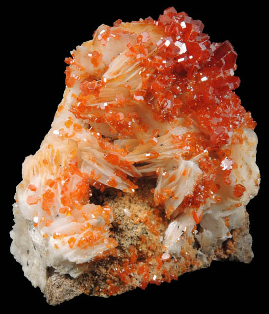 Vanadinite on Barite from Mibladen, Haute Moulouya Basin, Zeida-Aouli-Mibladen belt, Midelt Province, Morocco