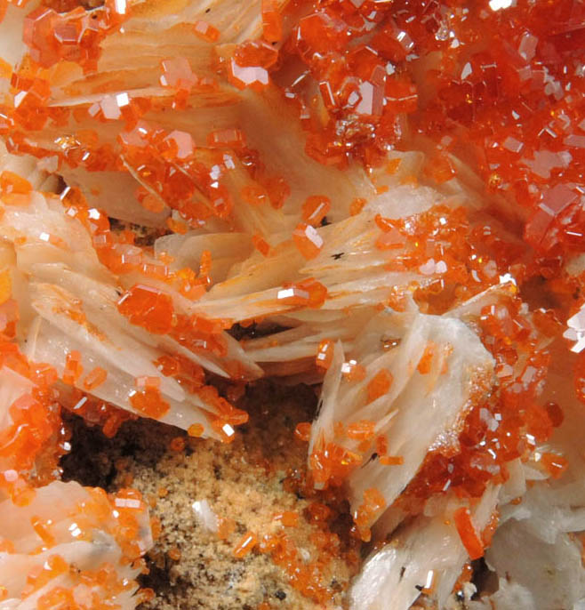 Vanadinite on Barite from Mibladen, Haute Moulouya Basin, Zeida-Aouli-Mibladen belt, Midelt Province, Morocco