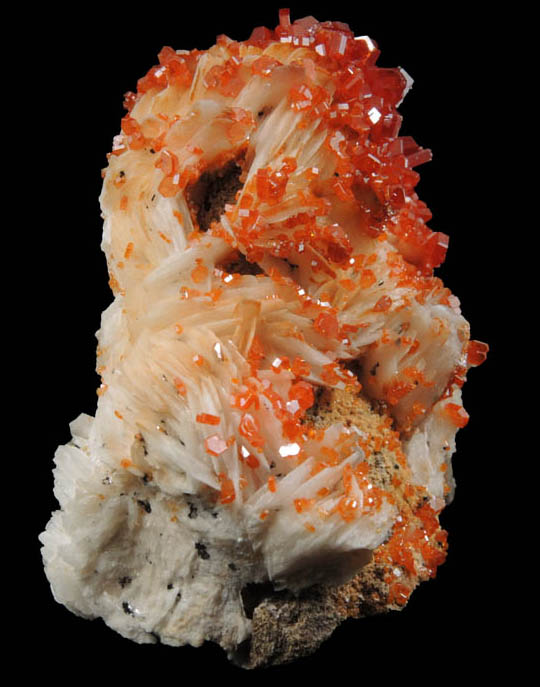 Vanadinite on Barite from Mibladen, Haute Moulouya Basin, Zeida-Aouli-Mibladen belt, Midelt Province, Morocco