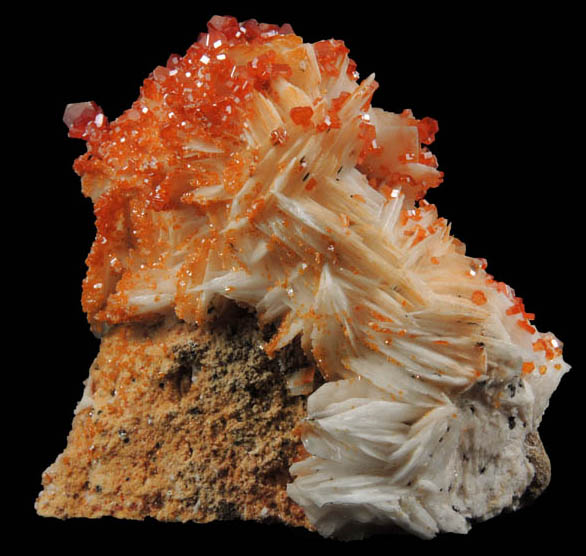 Vanadinite on Barite from Mibladen, Haute Moulouya Basin, Zeida-Aouli-Mibladen belt, Midelt Province, Morocco