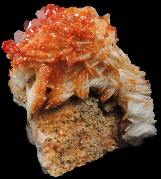 Vanadinite on Barite from Mibladen, Haute Moulouya Basin, Zeida-Aouli-Mibladen belt, Midelt Province, Morocco