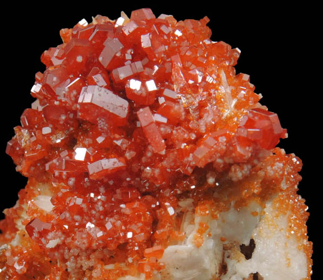 Vanadinite on Barite from Mibladen, Haute Moulouya Basin, Zeida-Aouli-Mibladen belt, Midelt Province, Morocco