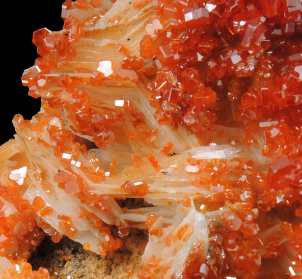 Vanadinite on Barite from Mibladen, Haute Moulouya Basin, Zeida-Aouli-Mibladen belt, Midelt Province, Morocco