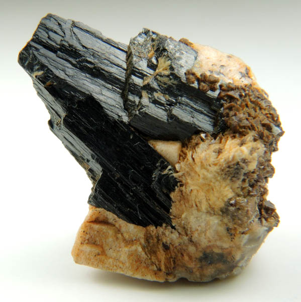 Arfvedsonite (rare twinned terminated Arfvedsonite crystal) with Microcline and Zircon from Hurricane Mountain, east of Intervale, Carroll County, New Hampshire