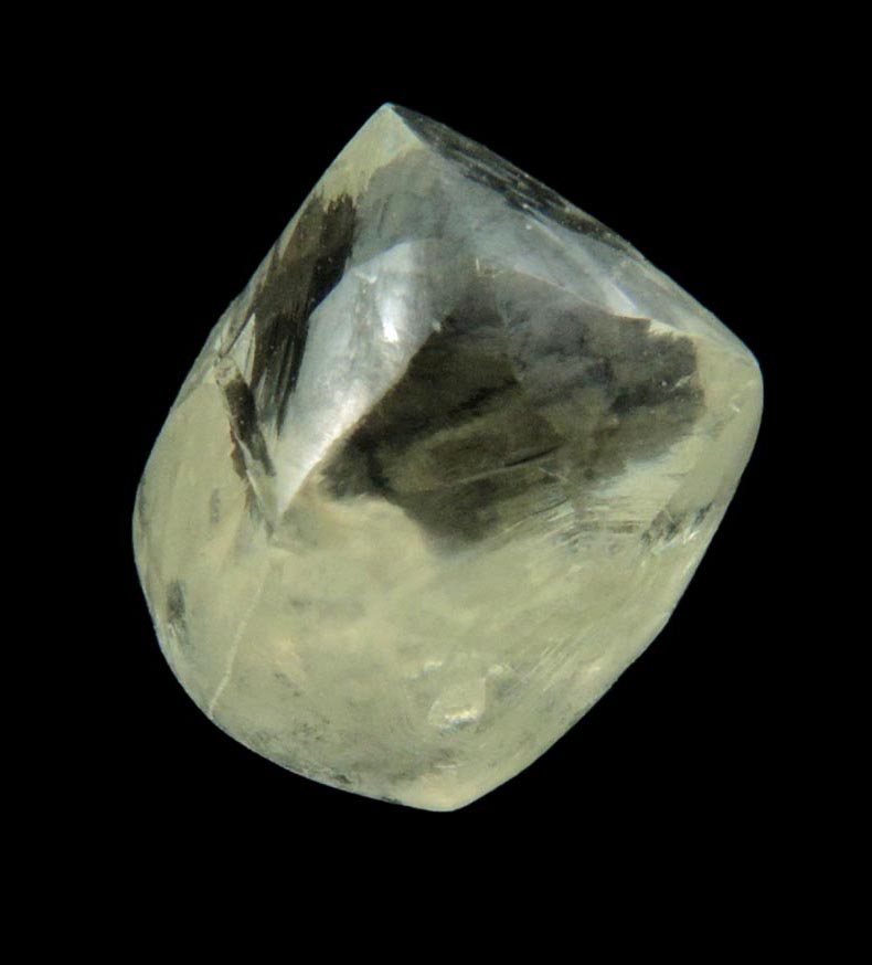 Diamond (2.35 carat gem-quality cuttable pale-yellow complex uncut rough diamond) from Almazy Anabara Mine, Sakha (Yakutia) Republic, Siberia, Russia