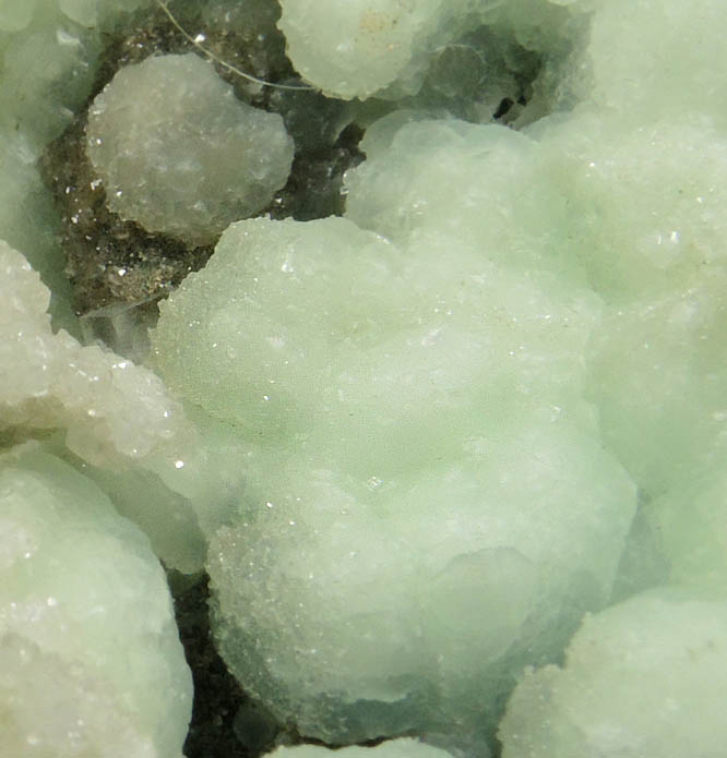 Apophyllite and Calcite on Prehnite from O and G Industries Southbury Quarry, Southbury, New Haven County, Connecticut