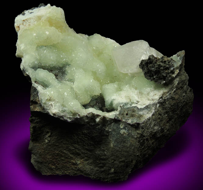 Calcite on Prehnite from O and G Industries Southbury Quarry, Southbury, New Haven County, Connecticut