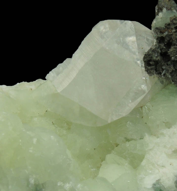 Calcite on Prehnite from O and G Industries Southbury Quarry, Southbury, New Haven County, Connecticut