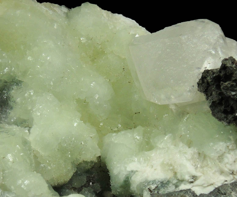 Calcite on Prehnite from O and G Industries Southbury Quarry, Southbury, New Haven County, Connecticut