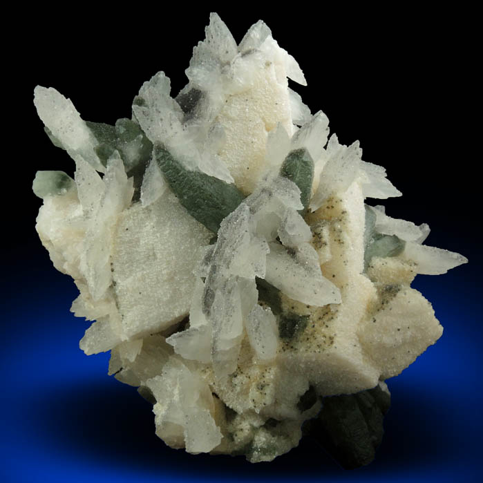 Quartz with Chlorite on Calcite from Naica District, Saucillo, Chihuahua, Mexico