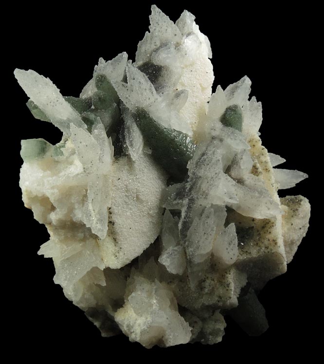 Quartz with Chlorite on Calcite from Naica District, Saucillo, Chihuahua, Mexico