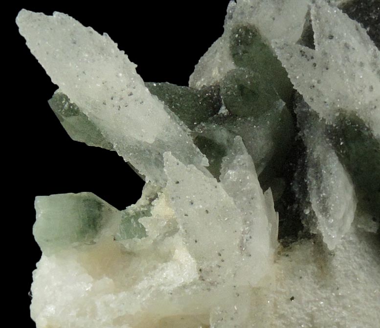 Quartz with Chlorite on Calcite from Naica District, Saucillo, Chihuahua, Mexico