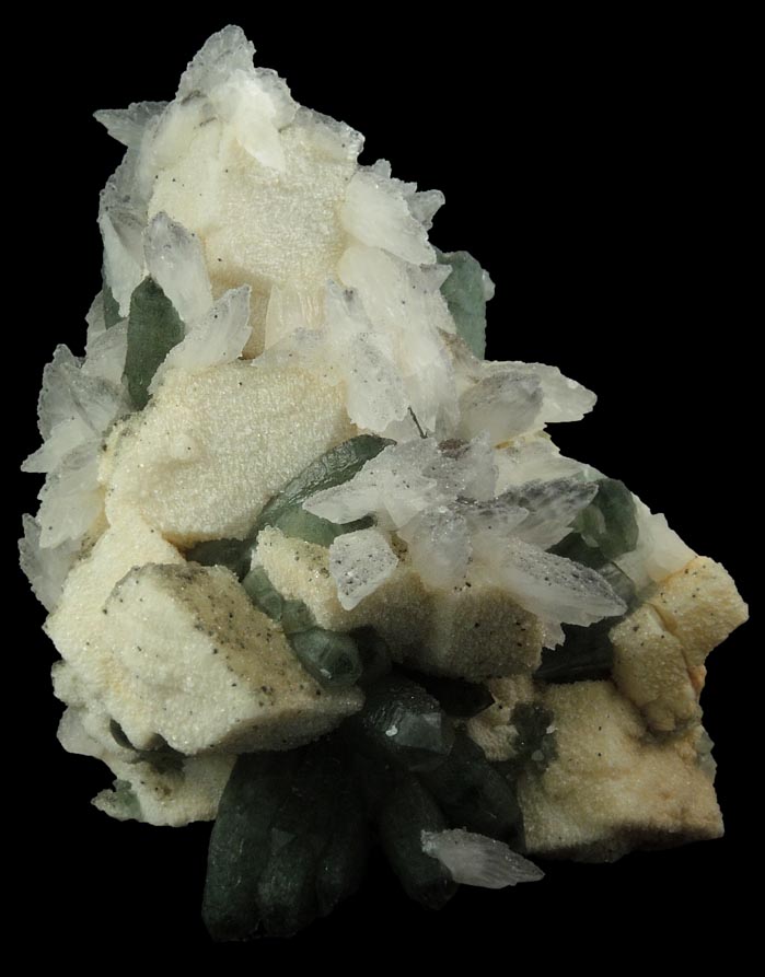 Quartz with Chlorite on Calcite from Naica District, Saucillo, Chihuahua, Mexico