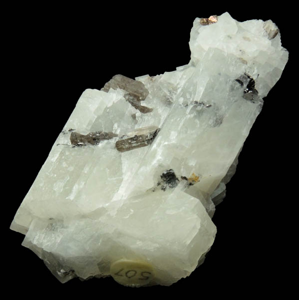 Fluorapatite in Calcite from Lime Crest Quarry (Limecrest), Sussex Mills, 4.5 km northwest of Sparta, Sussex County, New Jersey