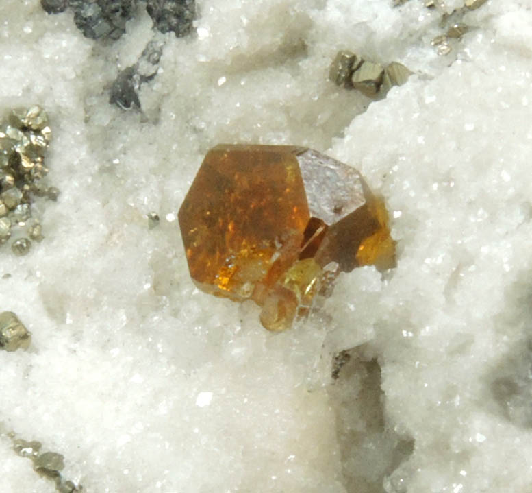 Sphalerite and Pyrite on Quartz in Dolomite from Lengenbach Quarry, Binntal, Wallis, Switzerland