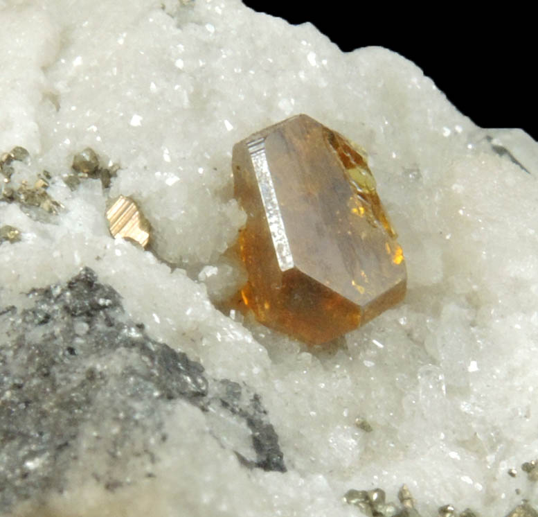 Sphalerite and Pyrite on Quartz in Dolomite from Lengenbach Quarry, Binntal, Wallis, Switzerland