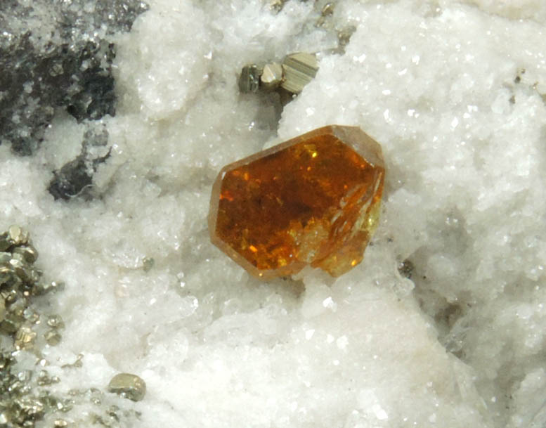 Sphalerite and Pyrite on Quartz in Dolomite from Lengenbach Quarry, Binntal, Wallis, Switzerland