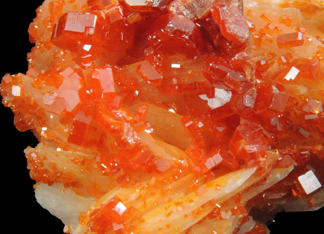 Vanadinite on Barite from Mibladen, Haute Moulouya Basin, Zeida-Aouli-Mibladen belt, Midelt Province, Morocco